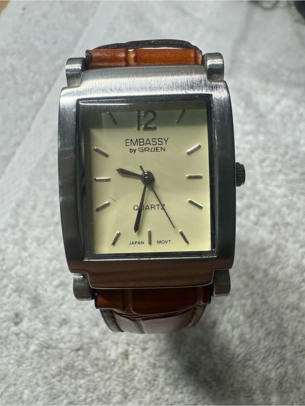 Embassy by Gruen Men's Tan Leather Strap Stainless Quartz Watch
